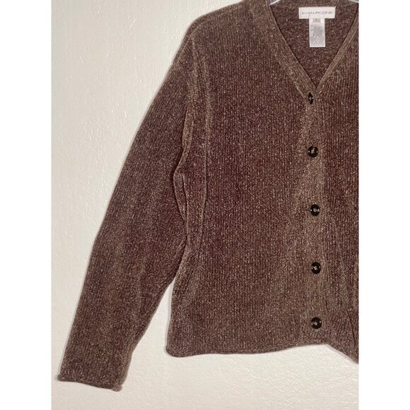 Evan-Picone Women's L Brown Button-Up V-Neck Cardigan Sweater  Acrylic/Polyester - Picture 6 of 14